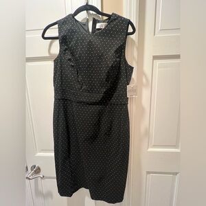 NWT- Kasper Black and White Polka Dot Midi Dress 8 petite